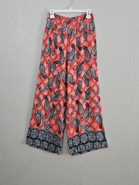 NWT Cato Wide Leg Pants Paisley Print Red/Multicolor Womens XS Oversized